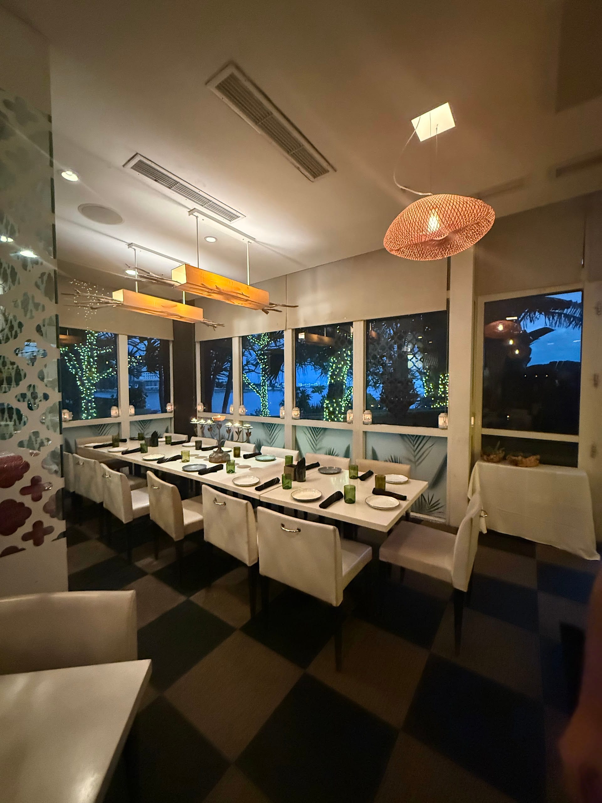 Candlelit tables in the dining room